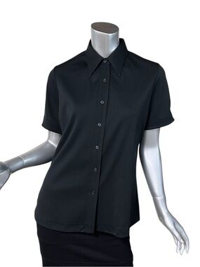 Vintage 70’s Sears Perma Prest Button Up Short Sleeve Shirt Black Women’s 16